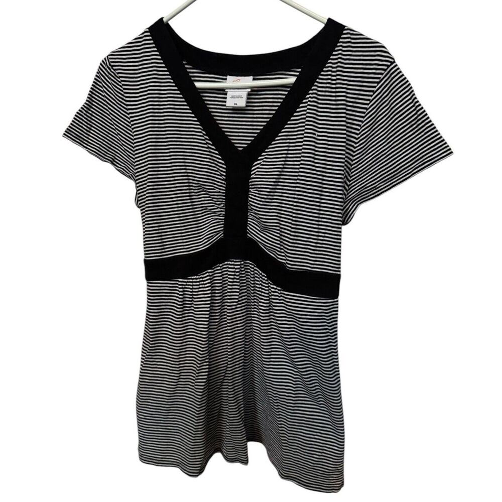 Oh Baby by Motherhood Maternity XL Shirt Tie Back Black White Stripe Mom To Be‎